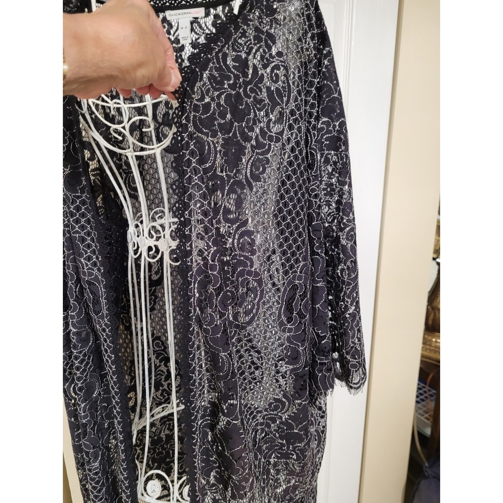 Isaac Mizrahi Live! Black/Silver Victorian Lace Whimsygoth Cardigan Womens XL
